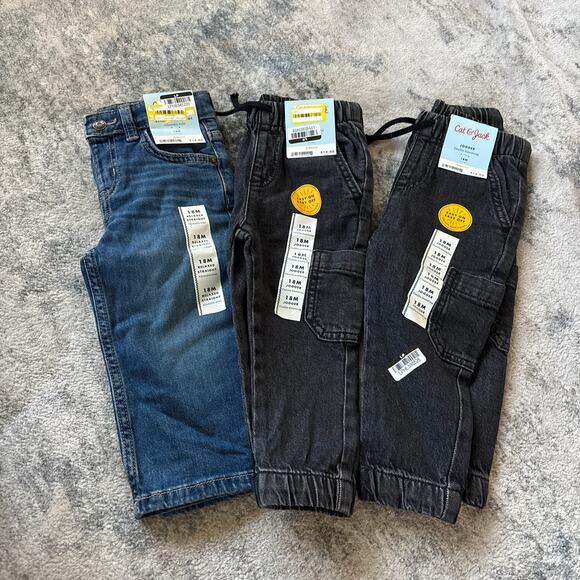 Cat and Jack Jeans Boys 18 Months Straight Blue Black Denim Joggers NEW Lot of 3 - Picture 1 of 2